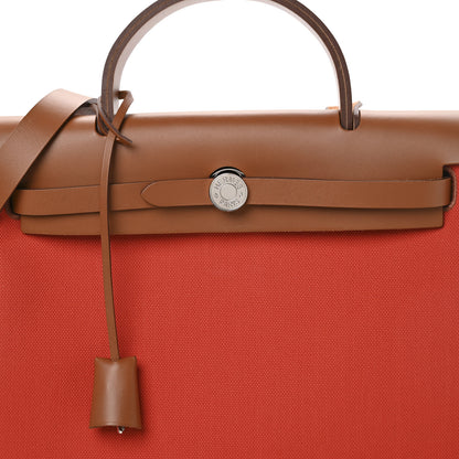 Hermes Vache Hunter Toile Herbag Zip Retourne 31 PM Orange Mecano Fauve 9 of 12