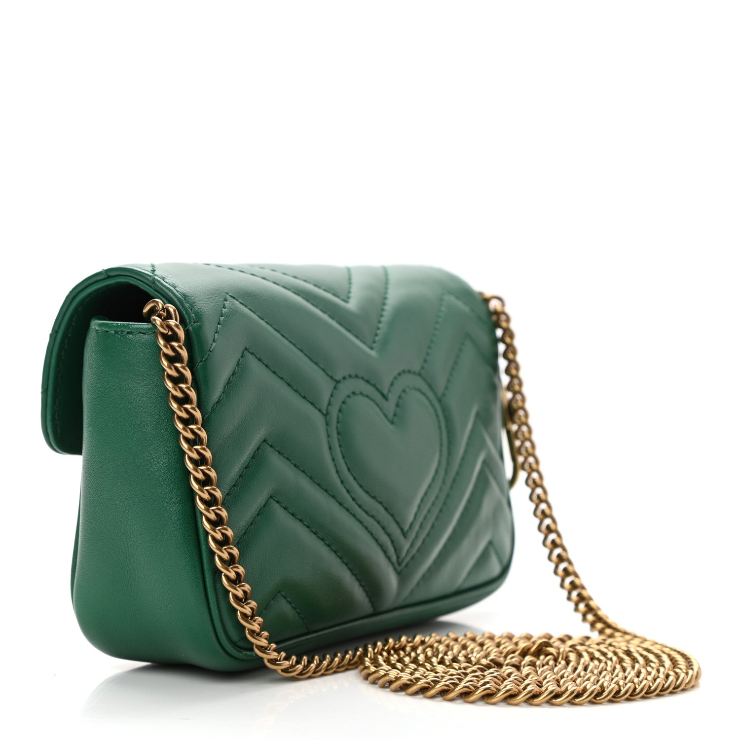 Gucci Calfskin Matelasse Super Mini GG Marmont Shoulder Bag Emerald Green 3 of 11
