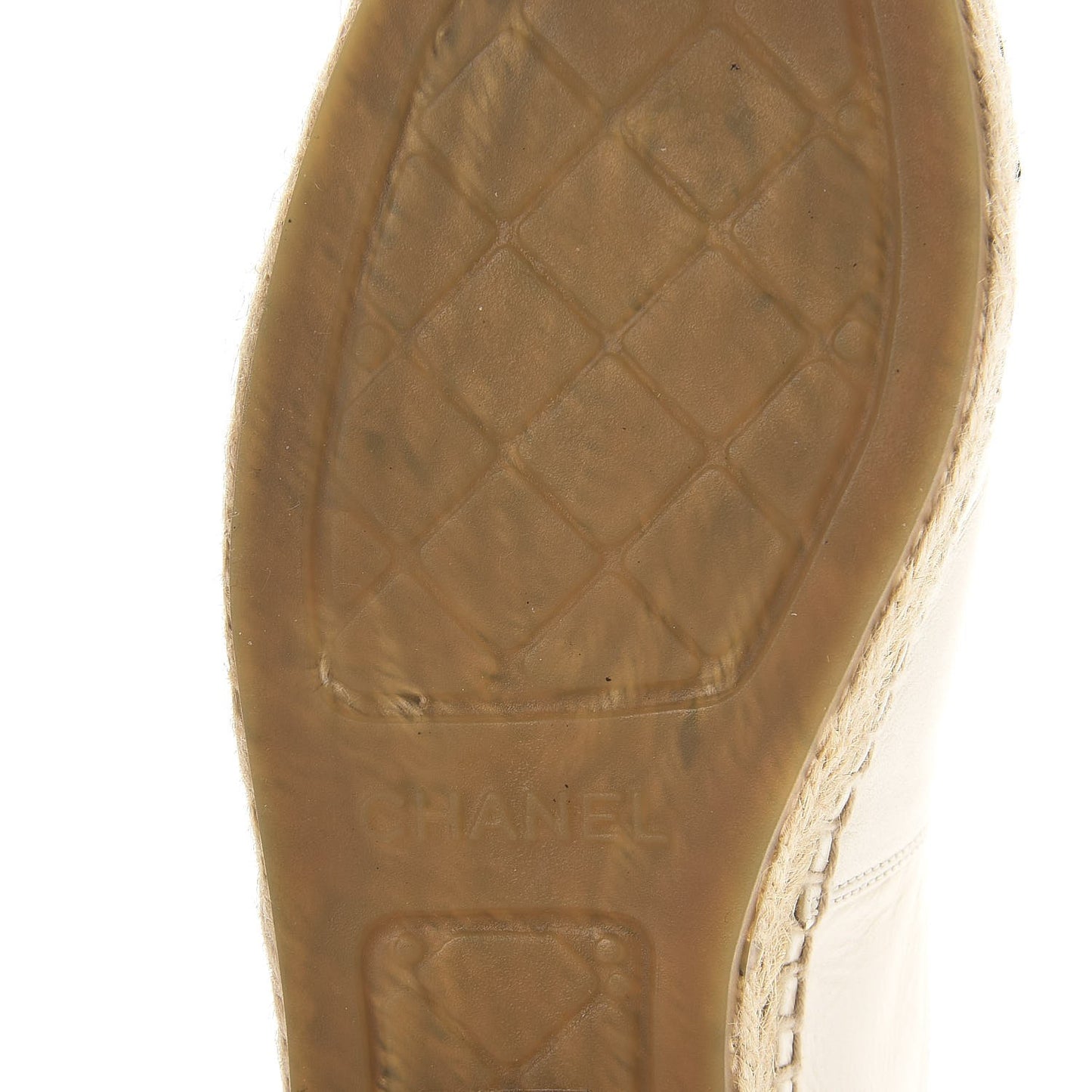 Metallic Calfskin Grosgrain CC Espadrilles 38 Ivory Black