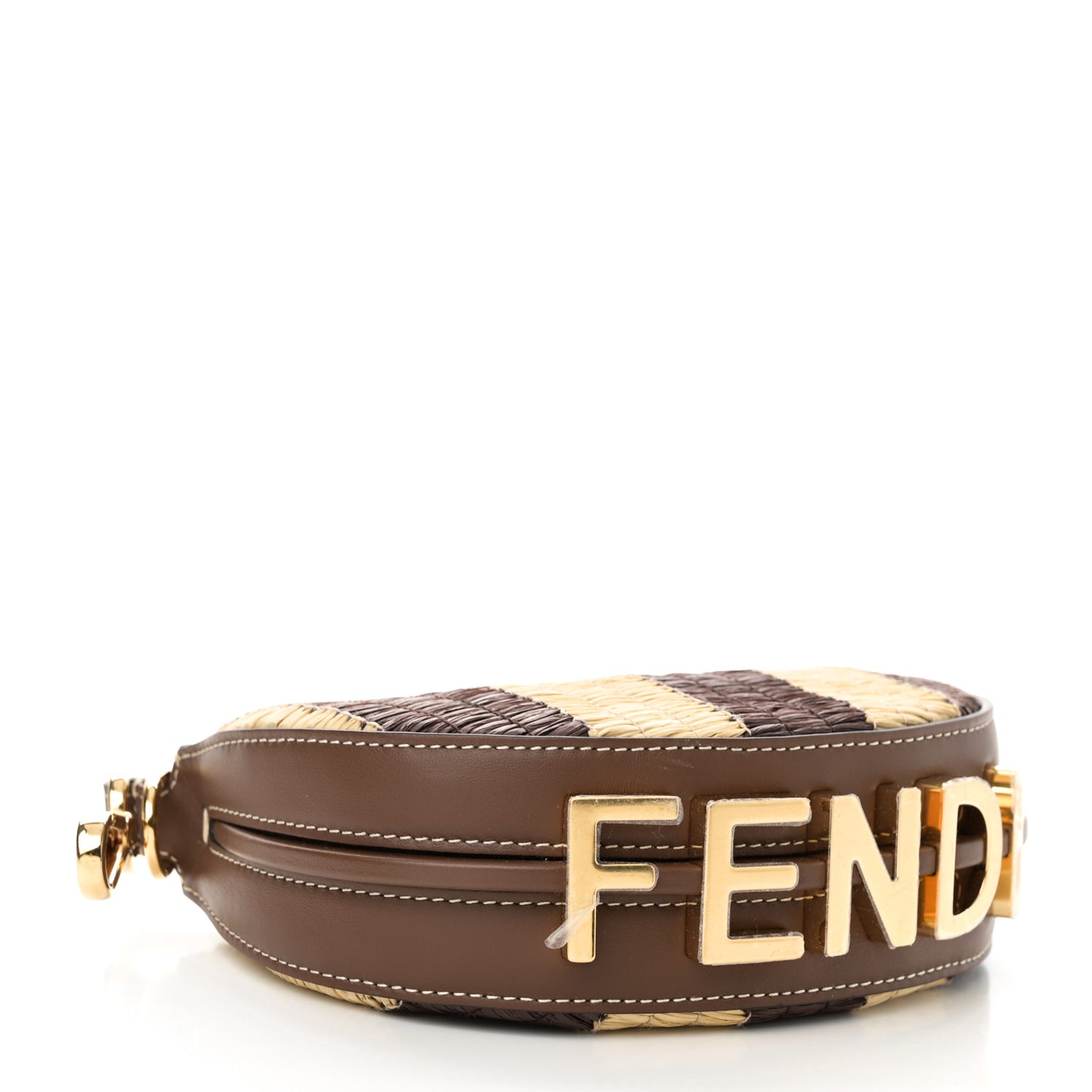 Raffia Vitello Grace Nano Fendigraphy Hobo Charm Natural Gianduia