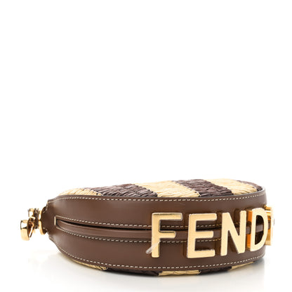 Fendi Raffia Vitello Grace Nano Fendigraphy Hobo Charm Natural Gianduia 4 of 10