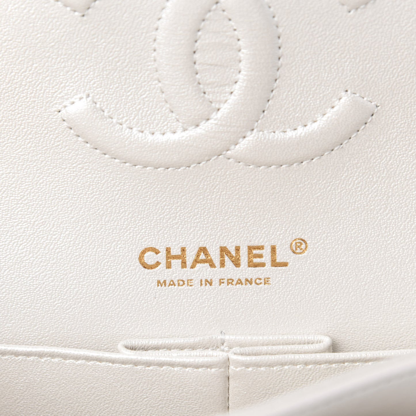 Iridescent Calfskin Quilted Medium Double Flap White