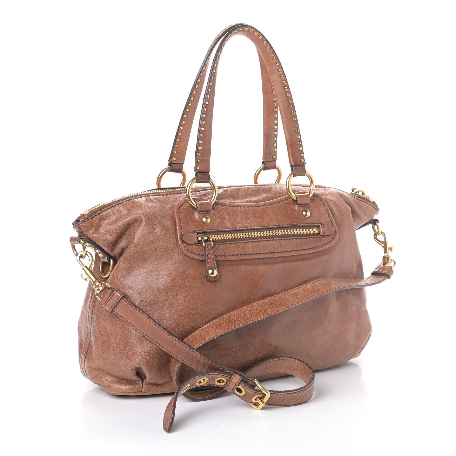 Miu Miu Vitello Lux Crystal Heart Charm Tote Beige 2 of 8