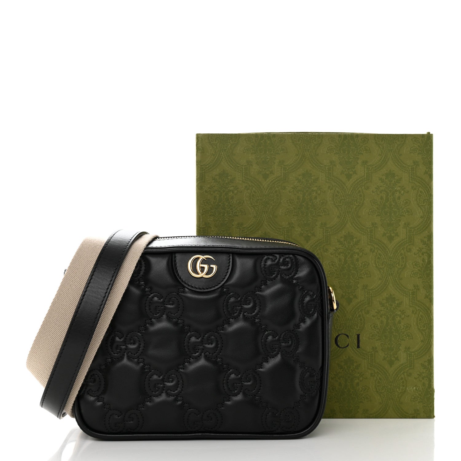 Gucci Calfskin GG Matelasse Shoulder Bag Black Natural 17 of 17