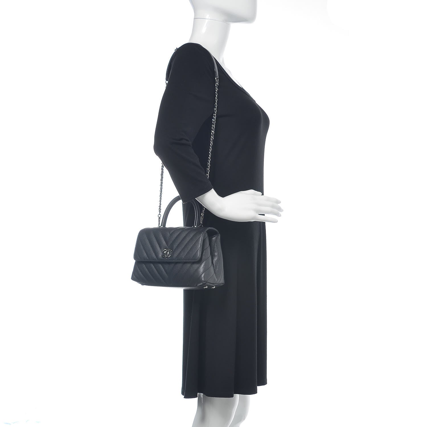 Chanel Caviar Chevron Quilted Mini Coco Handle Flap Dark Grey 2 of 10
