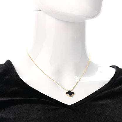 Van Cleef & Arpels 18K Yellow Gold Black Onyx Vintage Alhambra Pendant Necklace 2 of 7