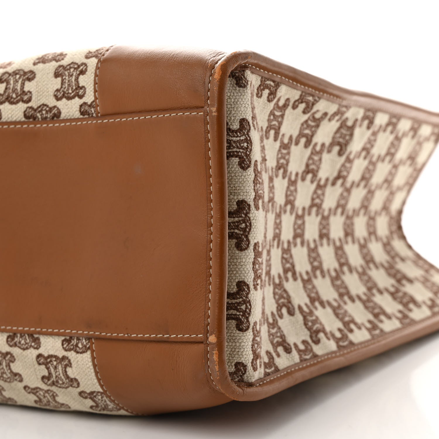 Celine Canvas Calfskin Triomphe Embroidered Horizontal Cabas Tan 9 of 14