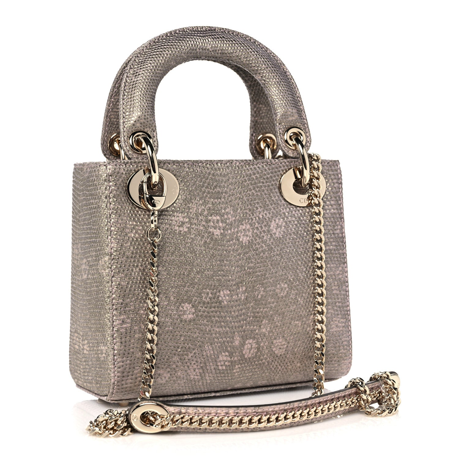 Christian Dior Metallic Lizard Mini Lady Dior Natural 3 of 12