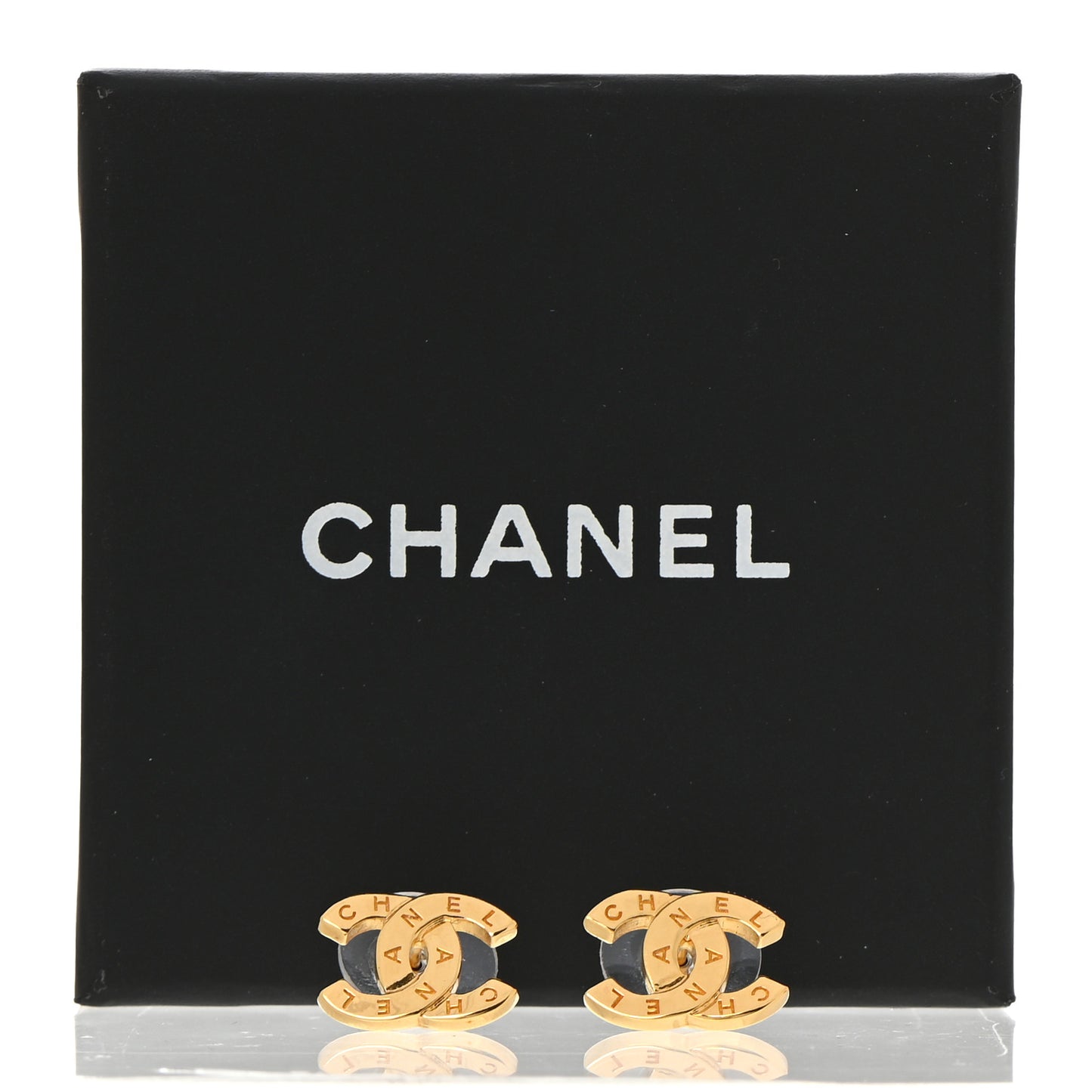 Metal CC Paris Button Stud Earrings Gold