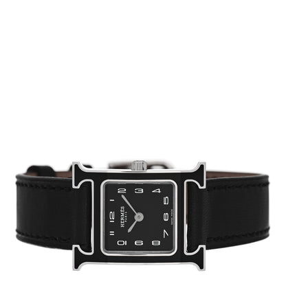 Hermes Stainless Steel Barenia Lacquer 21mm Heure H Hour Quartz Watch Noir 2 of 5