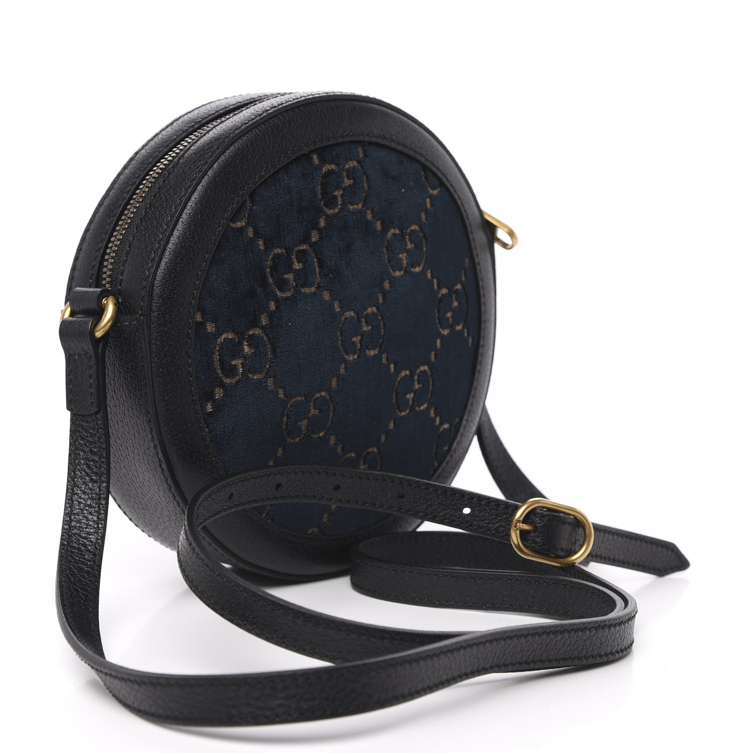 Gucci Velvet Calfskin GG Monogram Round Shoulder Bag Blue Beige 3 of 10