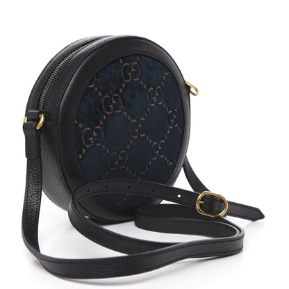 Gucci Velvet Calfskin GG Monogram Round Shoulder Bag Blue Beige 3 of 10