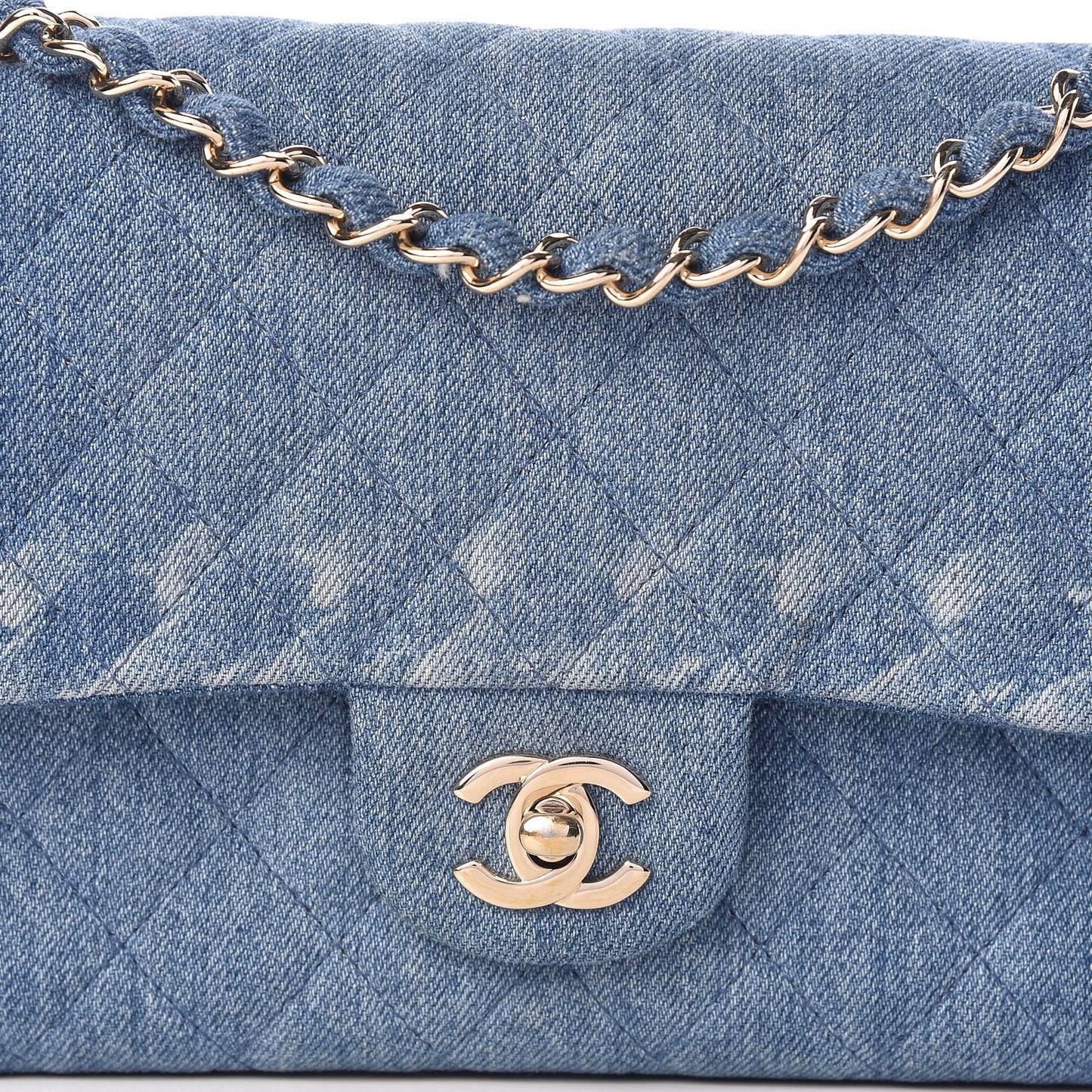 Denim Quilted Medium Double Flap Blue
