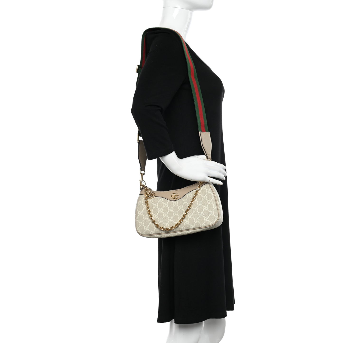 GG Supreme Monogram Textured Dollar Calfskin Web Small Ophidia GG Handbag Beige Mystic White Oatmeal