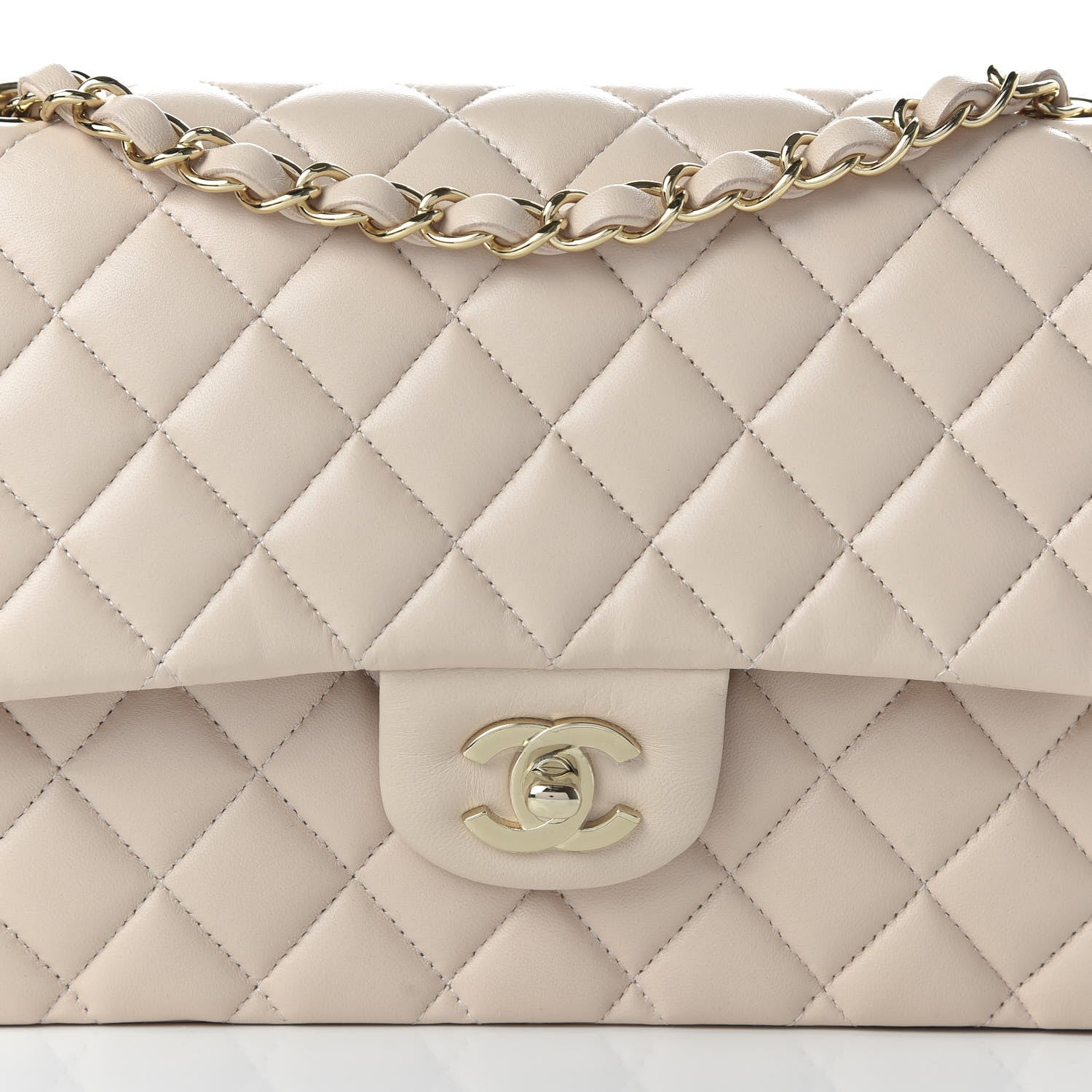 Chanel Lambskin Quilted Medium Double Flap Beige 10 of 11