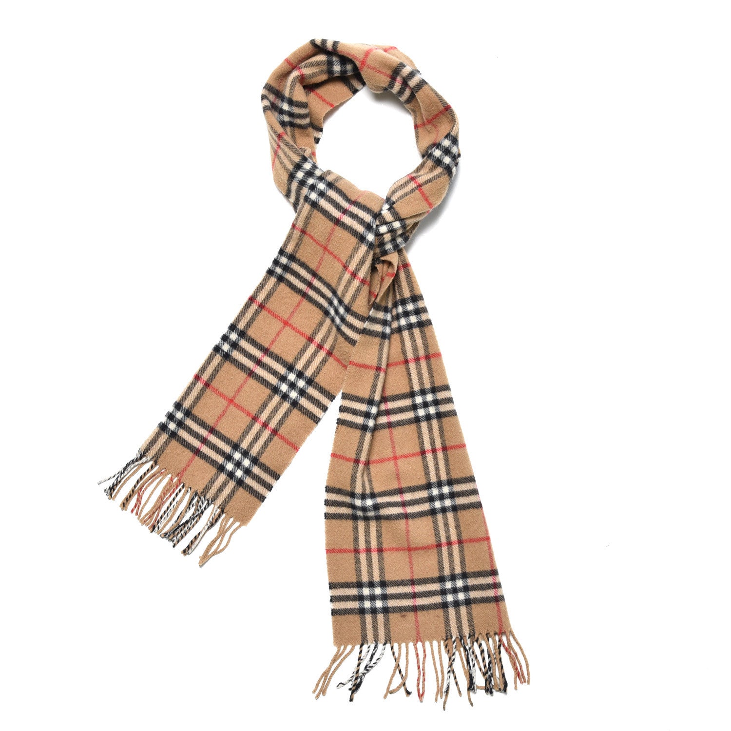 Burberry Lambswool Check Fringe Scarf Camel 1 of 5