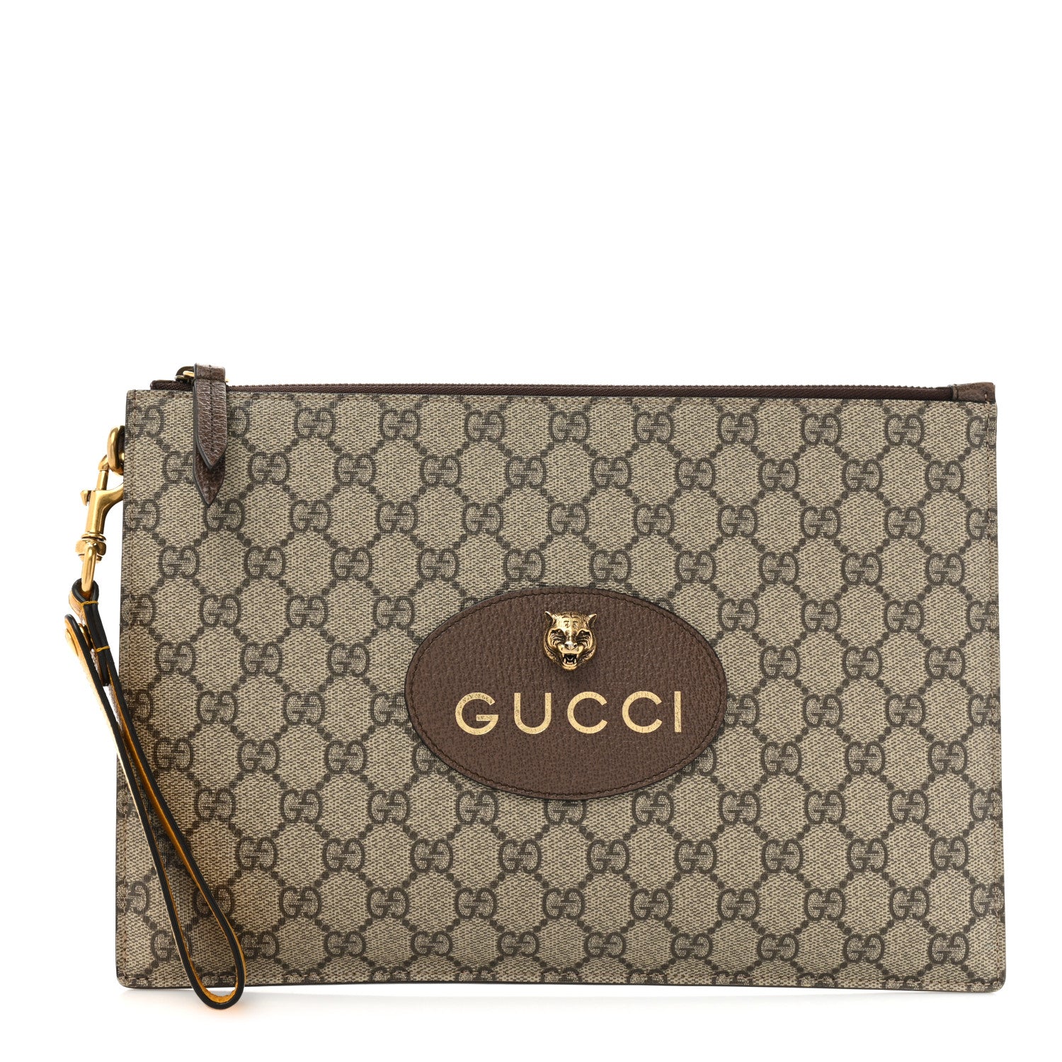 Gucci GG Supreme Monogram Neo Vintage Zip Wristlet Pouch Beige New Acero Crop 1 of 12