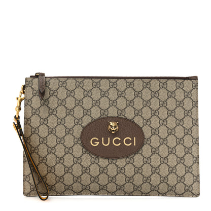 Gucci GG Supreme Monogram Neo Vintage Zip Wristlet Pouch Beige New Acero Crop 1 of 12