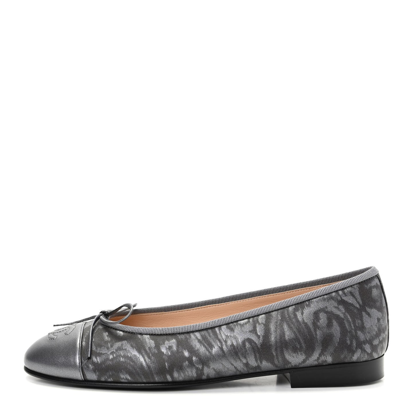 Metallic Lambskin Camellia CC Cap Toe Ballerina Flats 36.5 Dark Grey