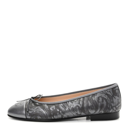 Chanel Metallic Lambskin Camellia CC Cap Toe Ballerina Flats 36.5 Dark Grey 1 of 11