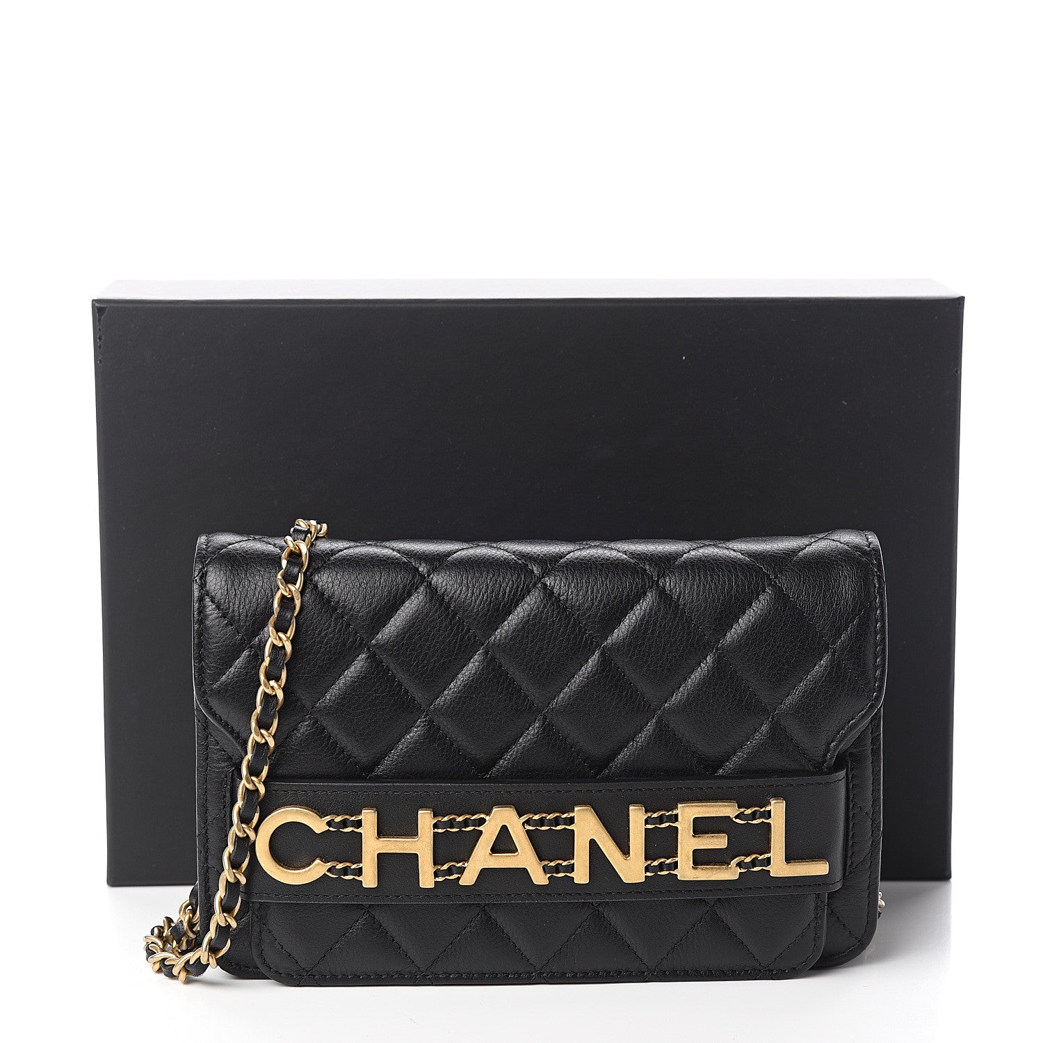 Chanel Calfskin Quilted Logo Wallet On Chain WOC Black 10 of 10