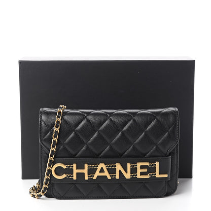 Chanel Calfskin Quilted Logo Wallet On Chain WOC Black 10 of 10