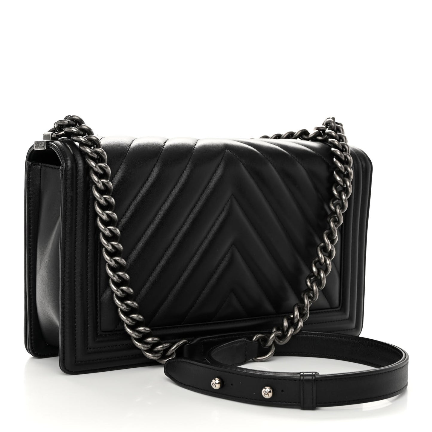 Calfskin Chevron Quilted New Medium Boy Flap Black