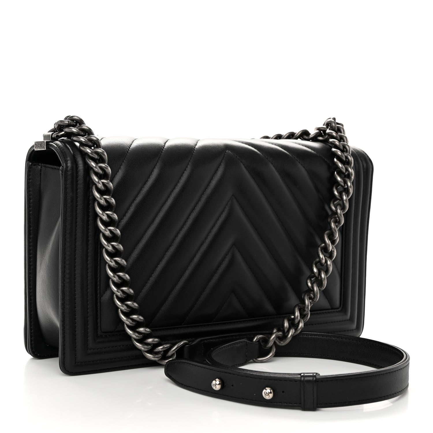 Chanel Calfskin Chevron Quilted New Medium Boy Flap Black 3 of 10