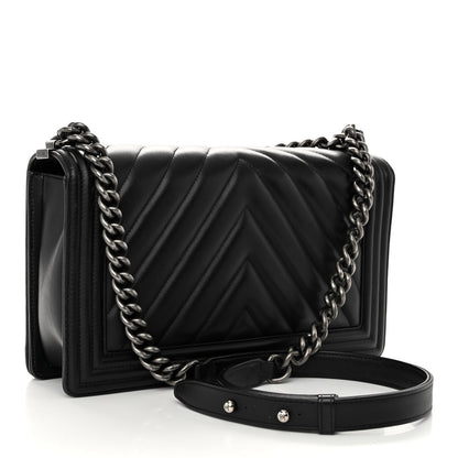 Chanel Calfskin Chevron Quilted New Medium Boy Flap Black 3 of 10