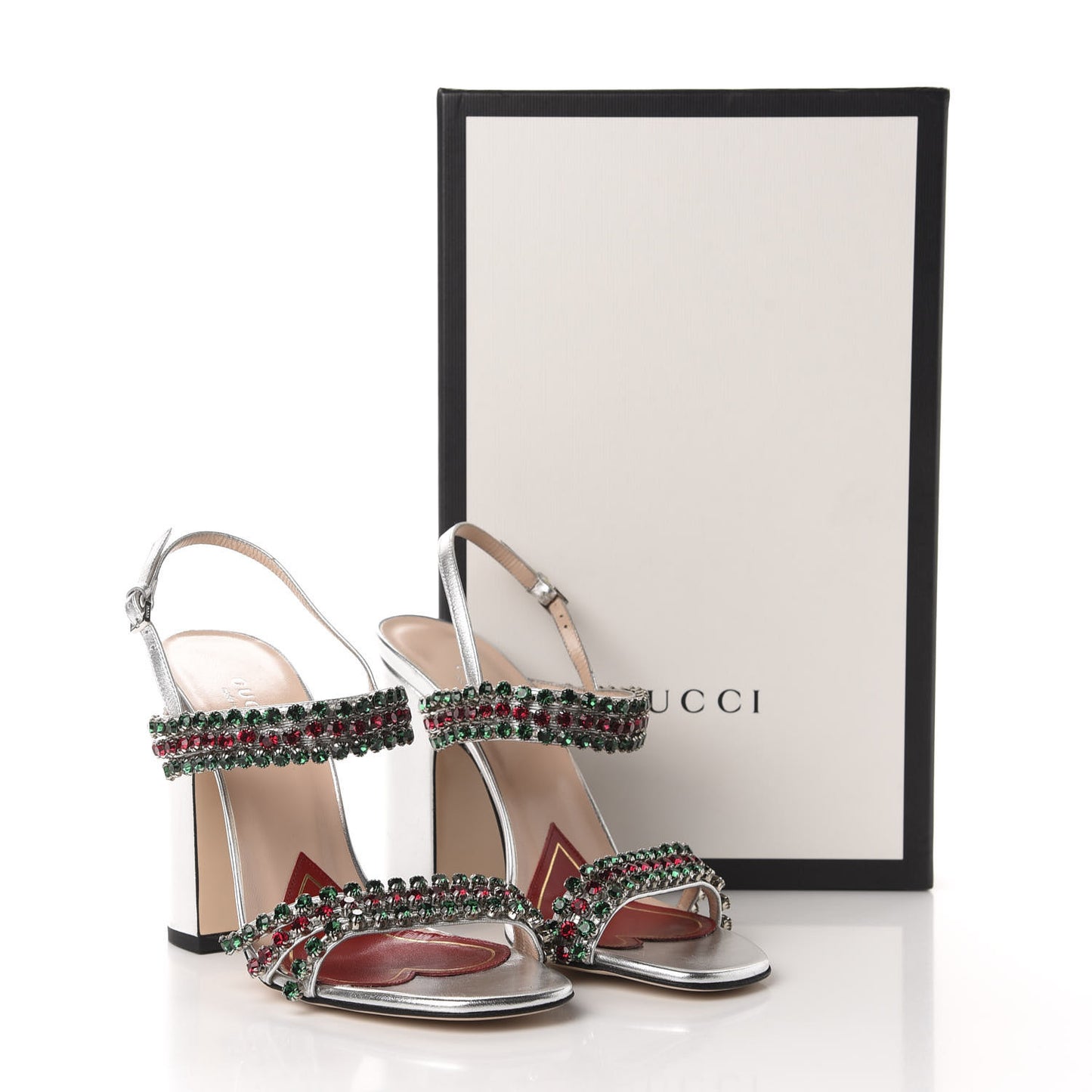 Nappa Silk Crystal Bertie High Heel Sandals 37 Argento