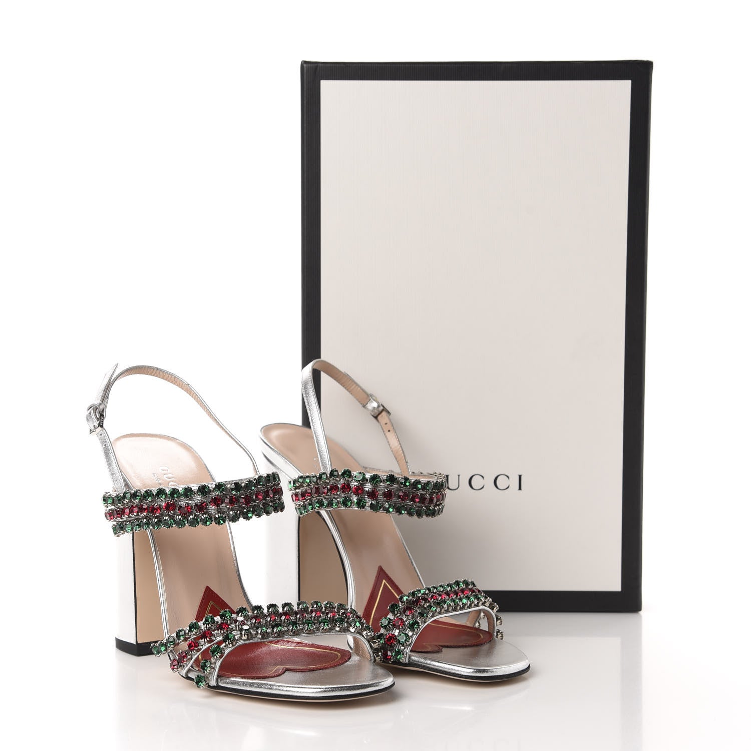 Gucci Nappa Silk Crystal Bertie High Heel Sandals 37 Argento 11 of 11