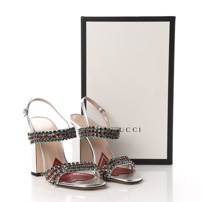 Gucci Nappa Silk Crystal Bertie High Heel Sandals 37 Argento 11 of 11