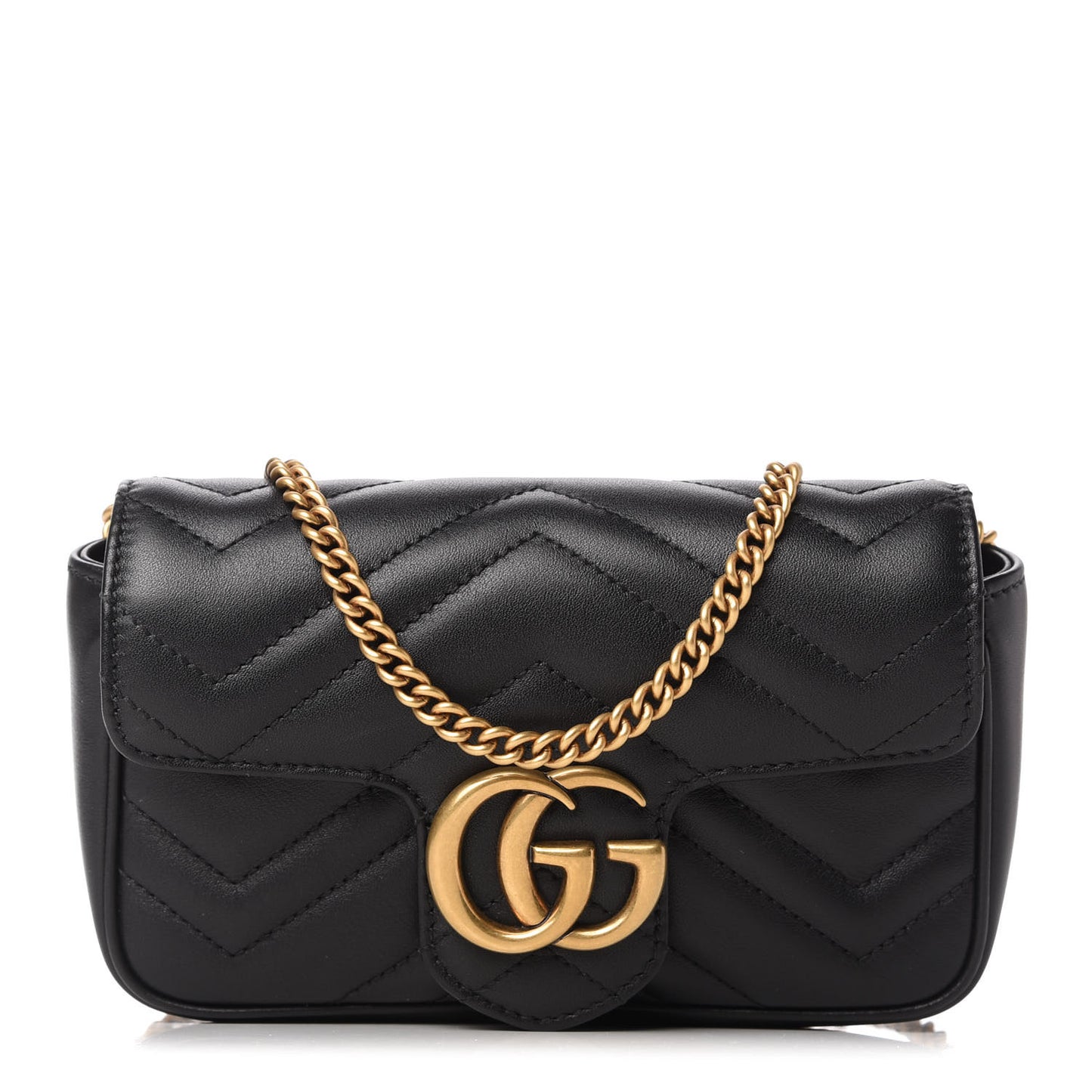 Calfskin Matelasse Super Mini GG Marmont Shoulder Bag Black