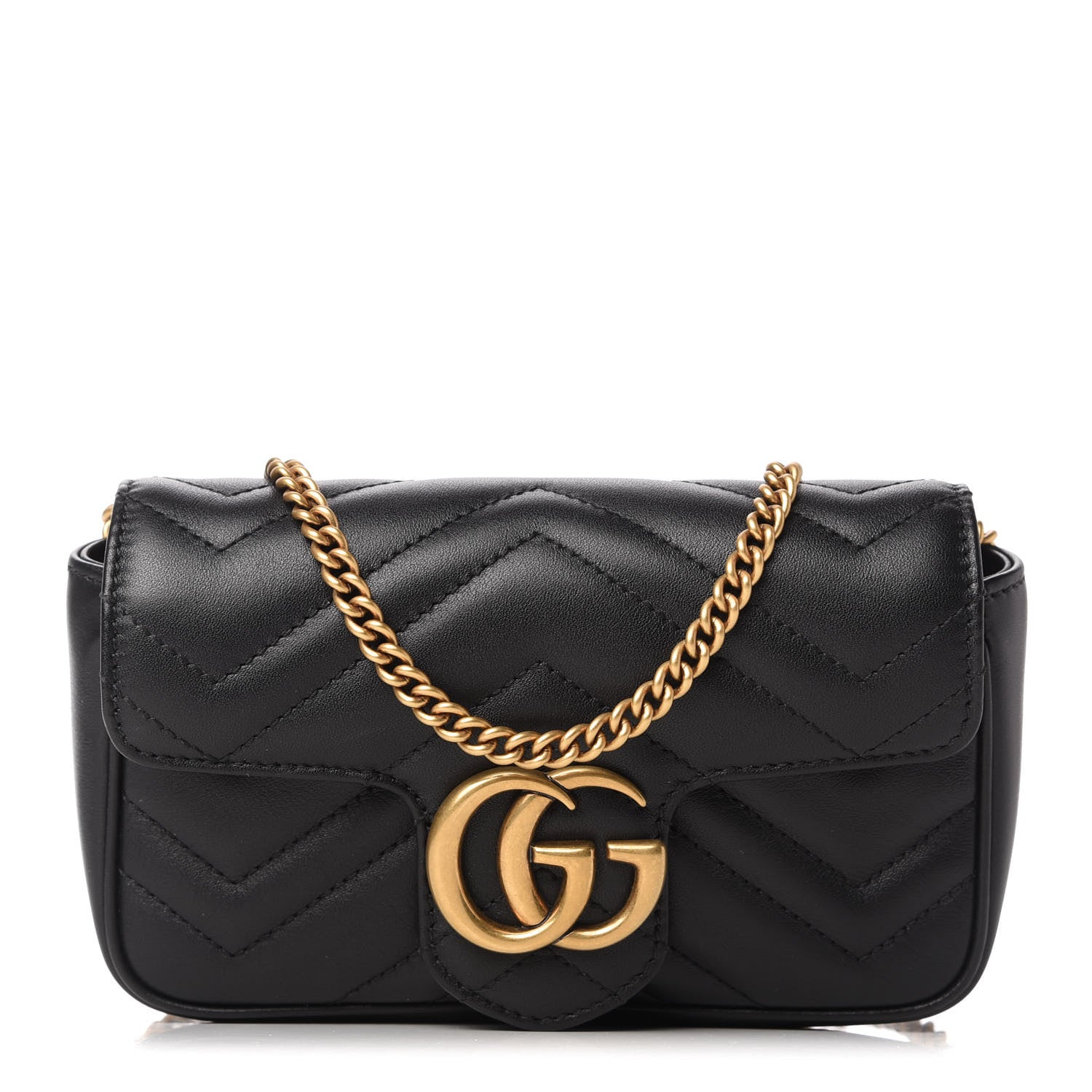 Gucci Calfskin Matelasse Super Mini GG Marmont Shoulder Bag Black 1 of 11
