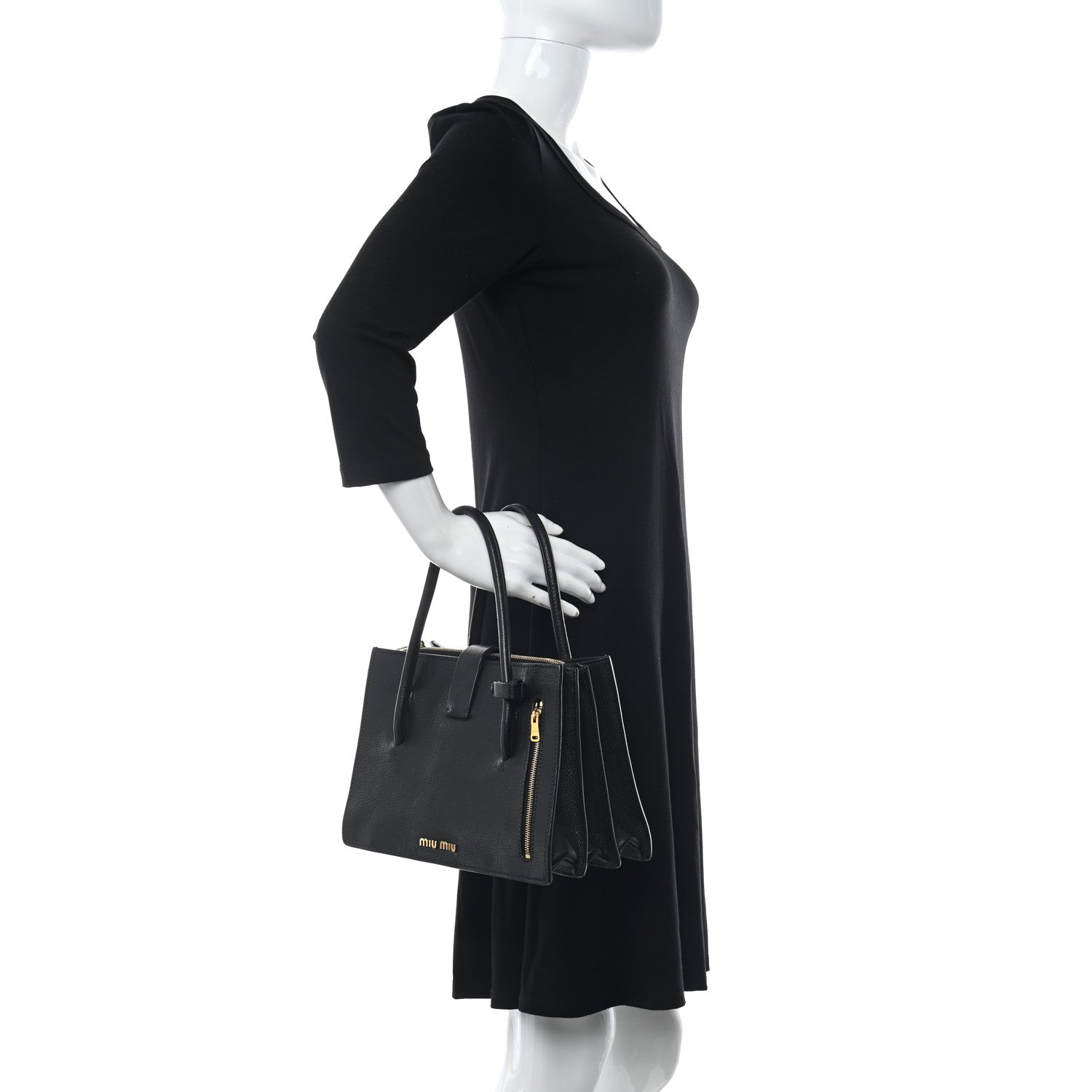 Miu Miu Goatskin Madras Tote Black 2 of 9