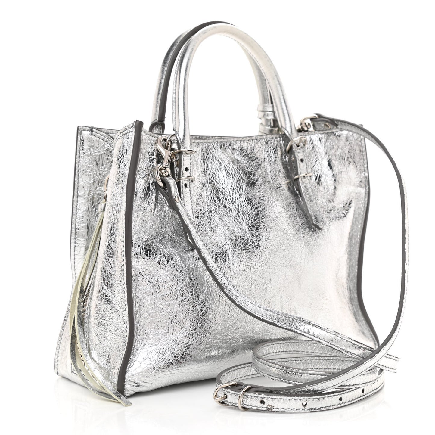 Metallic Calfskin Papier Mini A4 Tote Silver