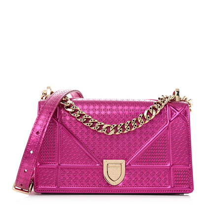 Christian Dior Metallic Patent Micro-Cannage Small Diorama Flap Bag Fuchsia 1 of 12