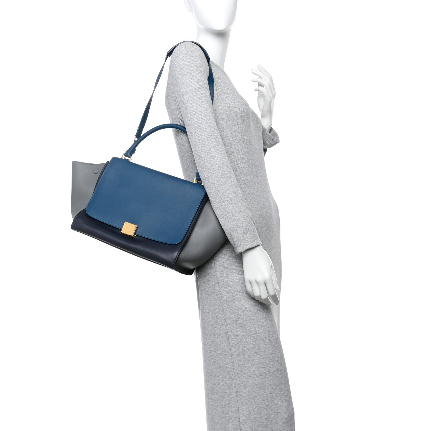 Celine Smooth Calfskin Medium Trapeze Metallic Blue 2 of 9