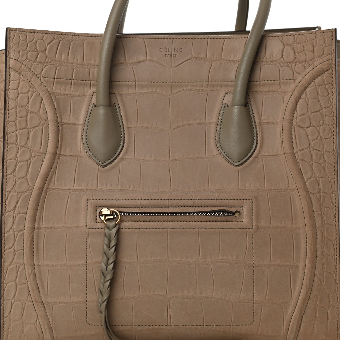 Crocodile Embossed Nubuck Medium Phantom Luggage Beige
