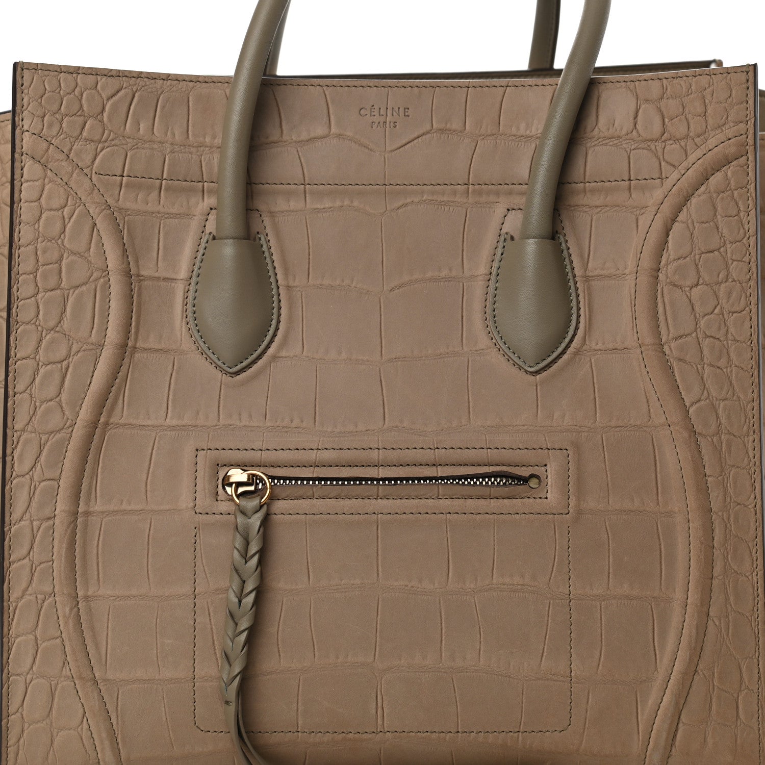 Celine Crocodile Embossed Nubuck Medium Phantom Luggage Beige 10 of 17