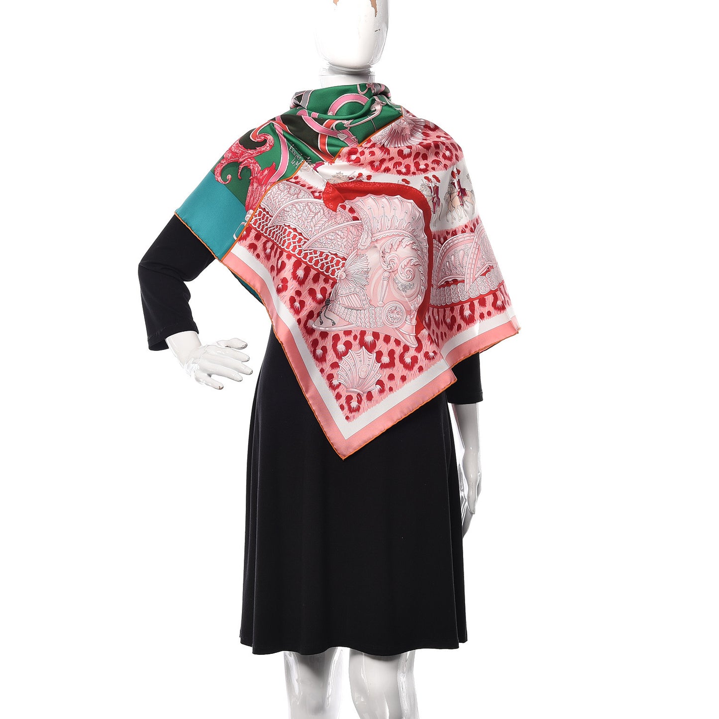 Silk Plumets du Roy Scarf 90 Vert Rose Blanc