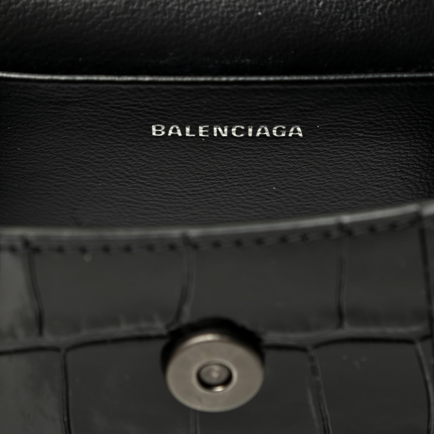 Balenciaga Shiny Calfskin Monochrome Crocodile Embossed Hourglass Top Handle Bag Mini Black 7 of 10