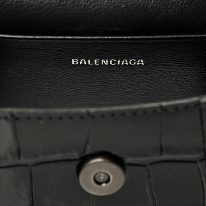 Balenciaga Shiny Calfskin Monochrome Crocodile Embossed Hourglass Top Handle Bag Mini Black 7 of 10