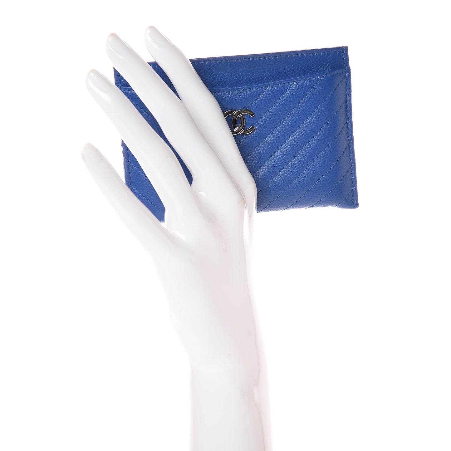 Caviar Chevron Quilted Card Holder Bright Blue