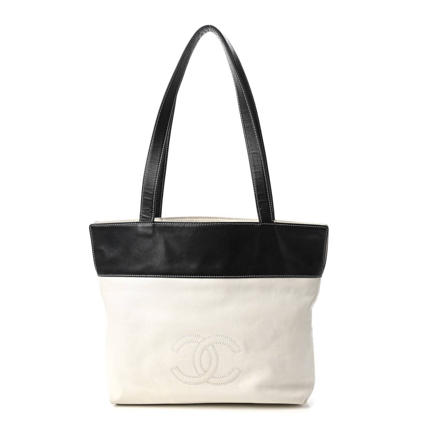 Lambskin CC Bi-Color Tote White Black