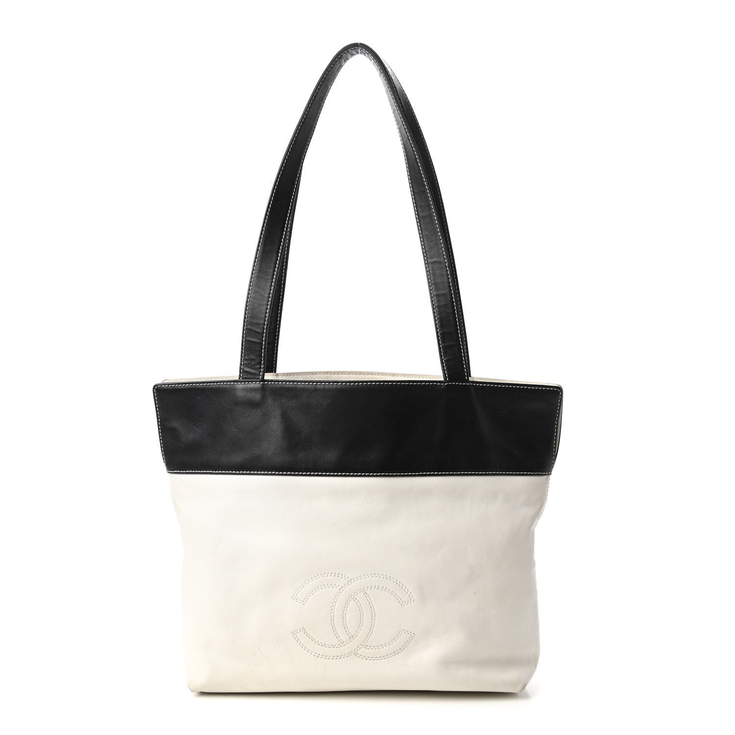 Chanel Lambskin CC Bi-Color Tote White Black 1 of 13