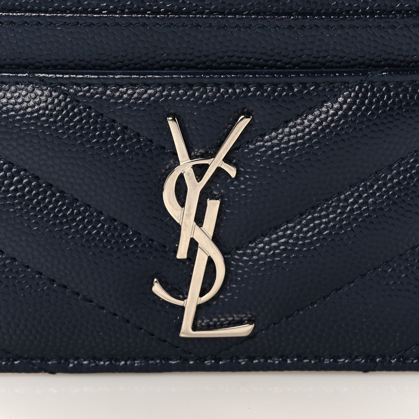 Grain De Poudre Matelasse Monogram Chevron Credit Card Case Deep Marine