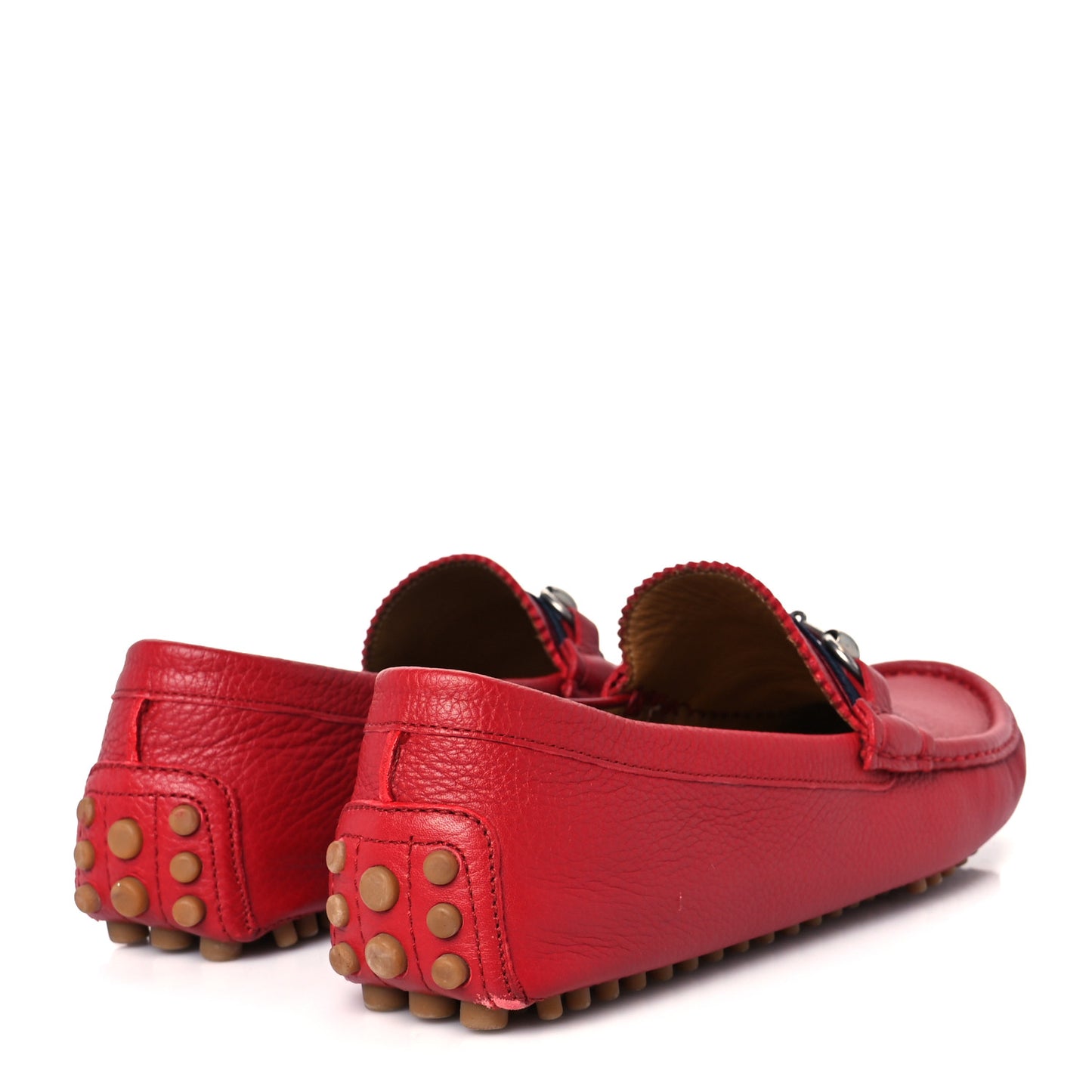 Road Calfskin Web Mens Horsebit Driver Loafers 8.5 Rosso