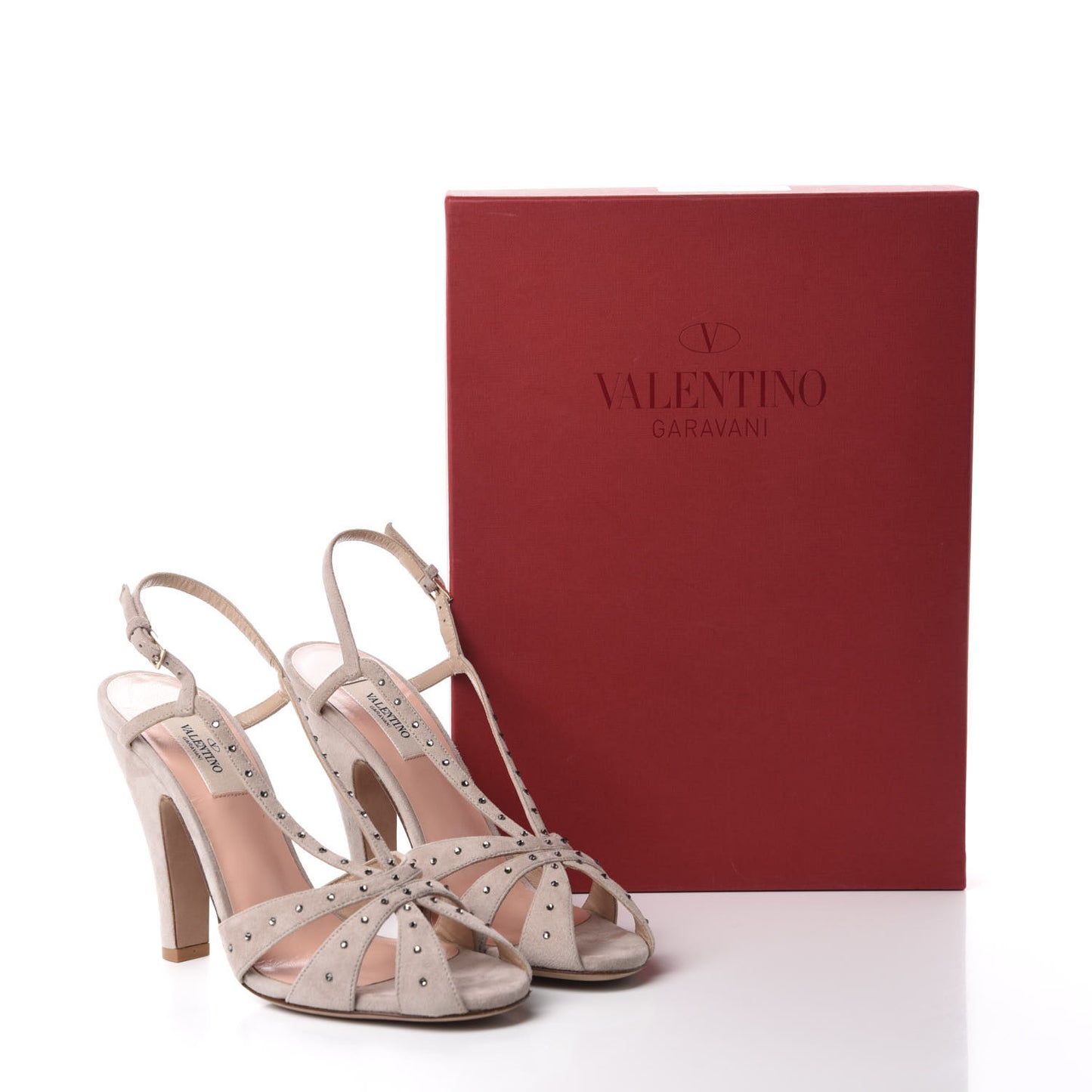 Suede Crystal Embellished Sandals 38.5 Poudre
