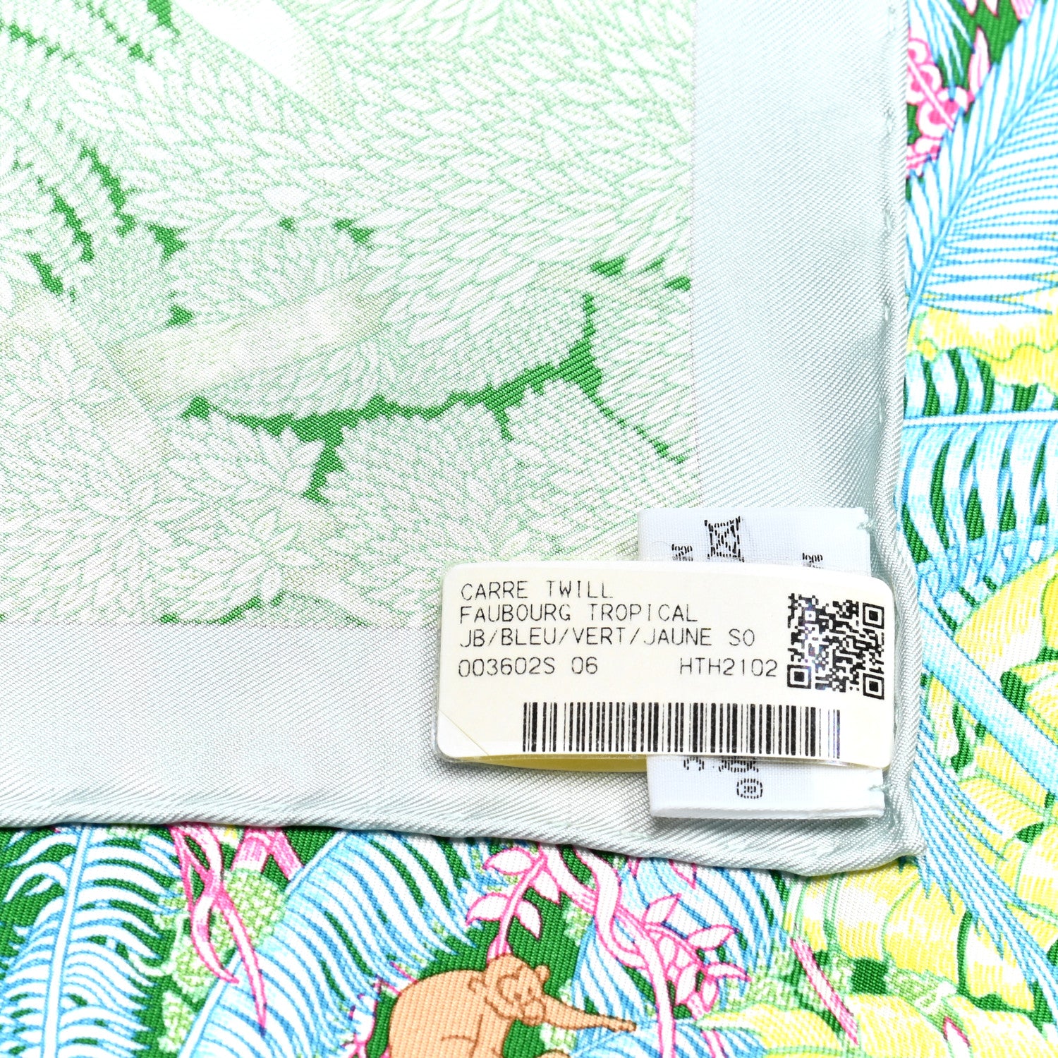 Hermes Silk Twill Faubourg Tropical Scarf 90 Bleu Vert Jaune 6 of 6